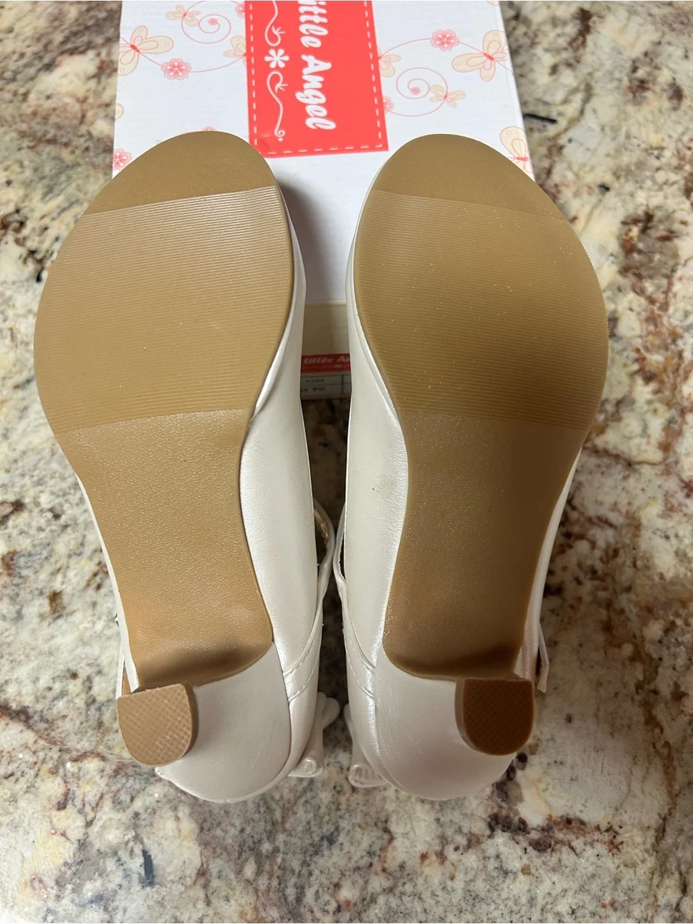 NIB Little Angel Big Girl’s 3 Pearl Ivory Dress Heels with Bow Rhinestone Accent